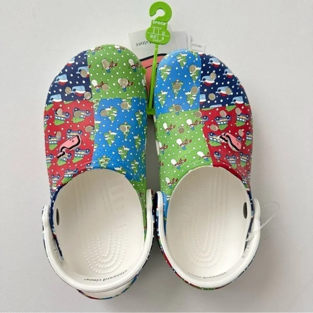 CROCS Vineyard Vines HOLIDAY PATCHWORK CLOGS Size 4 Kids